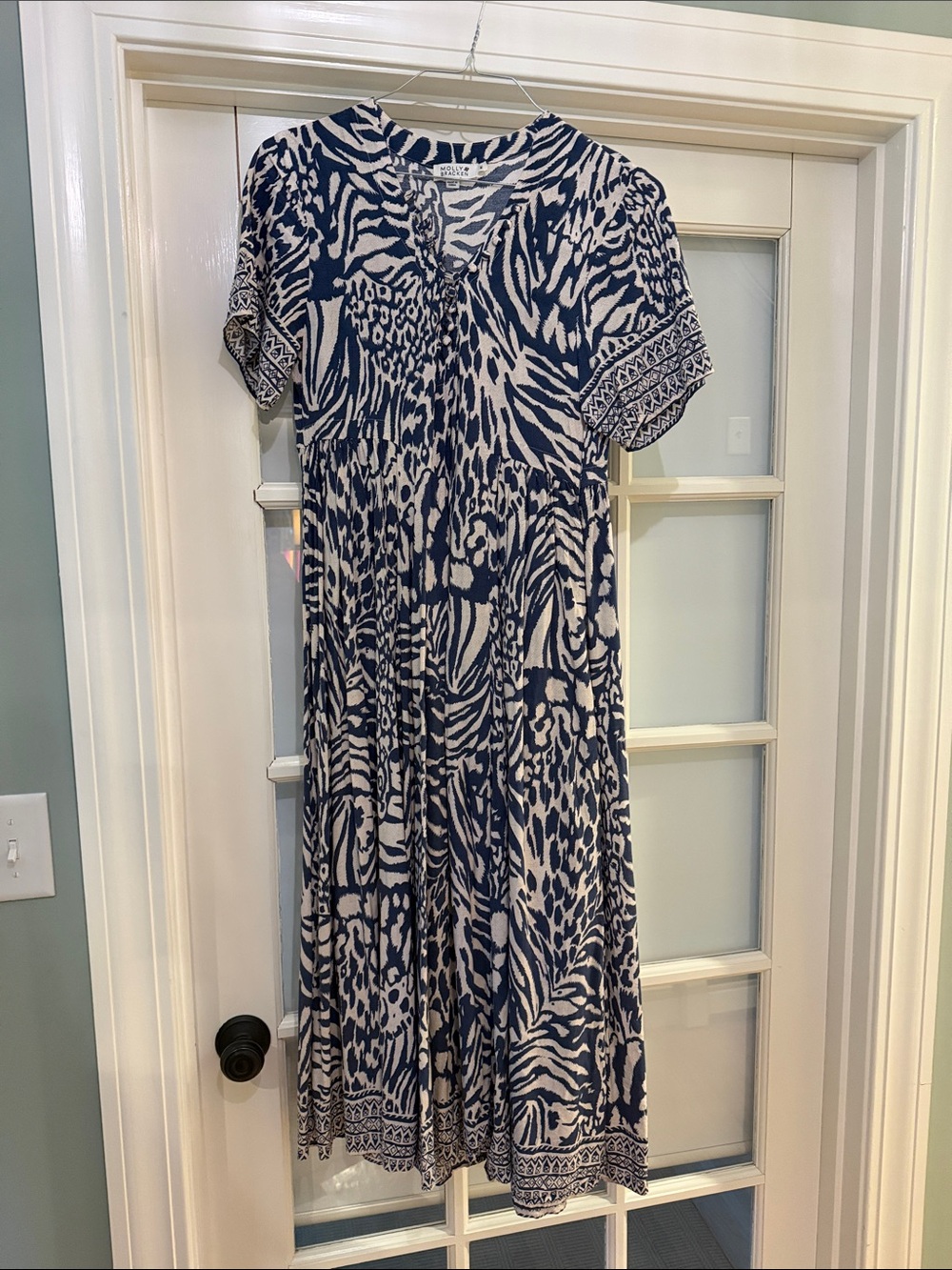 Molly Bracken Flowy Navy and White Printed Midi Dress